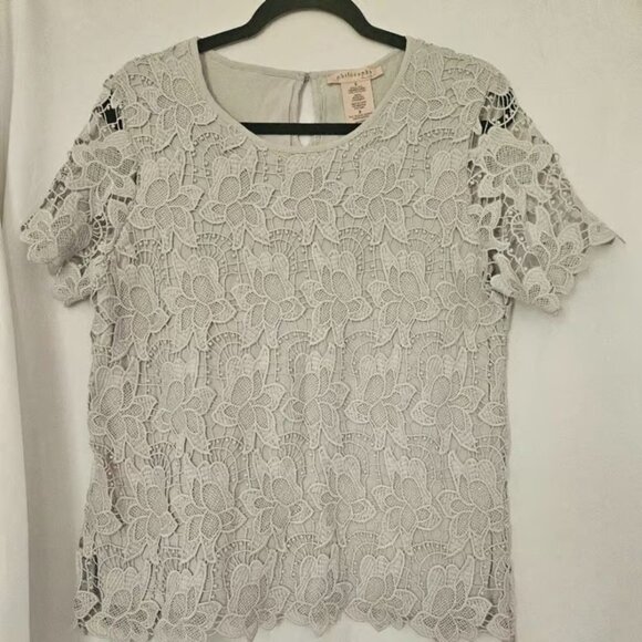 Philosophy Gray Lace‎ Short Sleeve Blouse - Picture 1 of 3